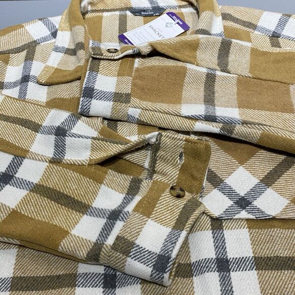 Member’s Mark Plaid Shacket Button Front Thick Flannel Women’s XXL Camel Brown - Picture 4 of 9